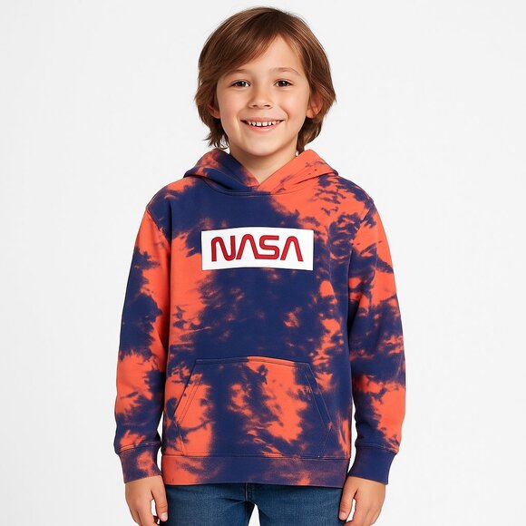 π NASA Tie-Dye Fleece Hoodie β Youth L (12β14) β Coral/Navy β Unisex Boys/Girls - Picture 4 of 10